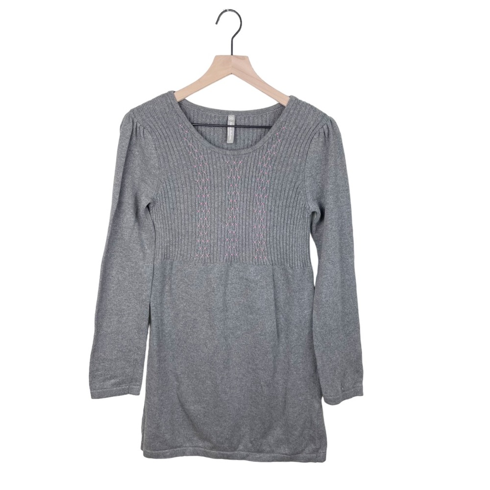 Hanna Andersson Women's Sweater Dress Grey Pink Ribbed Knit Cotton Tunic Size XS